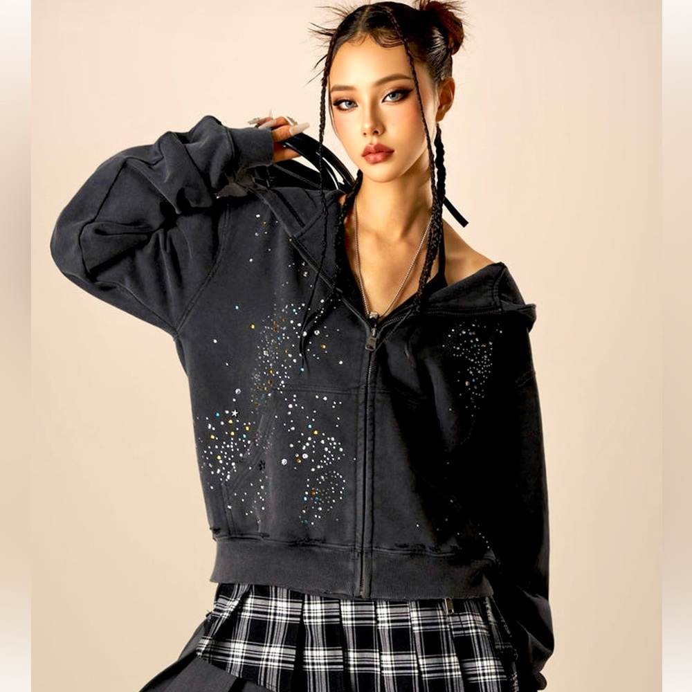 Aelfric Eden Rhinestone Zip Up V302 Hoodie